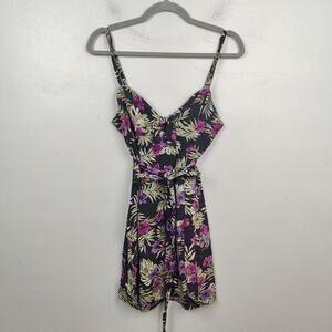 Reformation Beliz‎ Dress Size 8 Purple Black Lanai Floral Print Linen Mini Beach